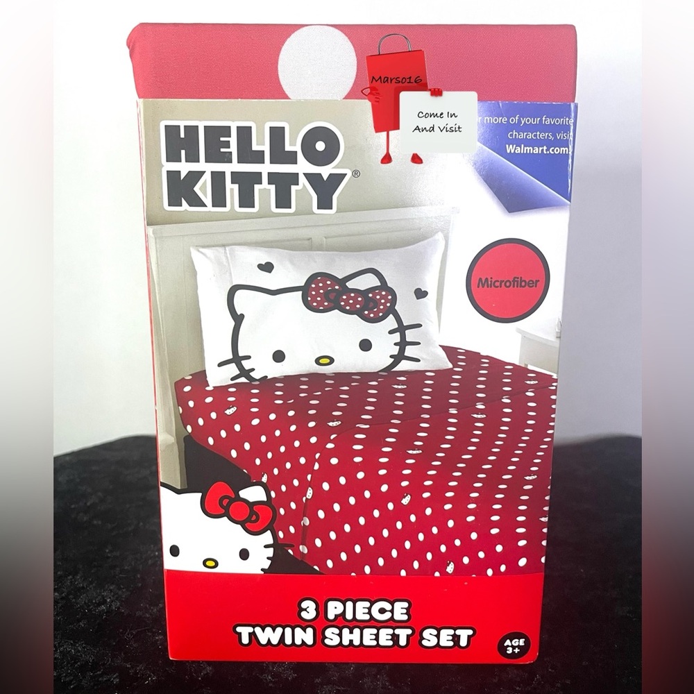 Hello Kitty 3-Pc Twin Sheet Set BIG BOW ENERGY Red w/White Polka Dots Microfiber